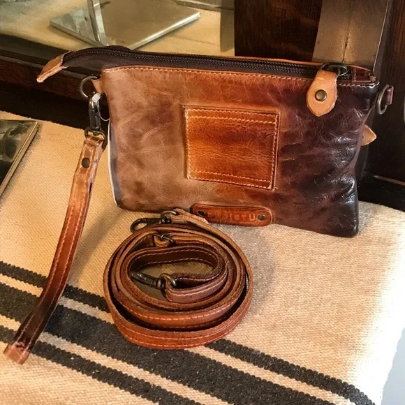 NWT Bed Stu Leather Viana Crossbody Belt Bag Wristlet Cafe Latte MSRP $180 - Picture 2 of 13